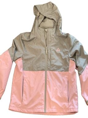 Gerry Girls Hooded Colorblock Gray Pink Full Zip Size 14-16 Outdoor Sport 054